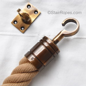 barrier rope hook end fitting & eye plate in antique brass finish