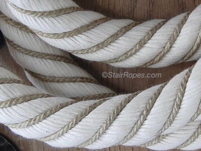 Unbleached white cotton rope wound with hemp cord