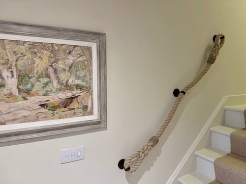 Cotton Rope Handrail with custom made wrought iron fittings, eye splices & Turks head whippings