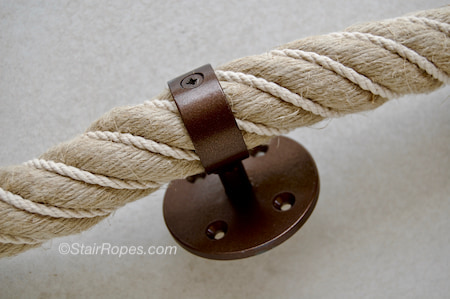 Wrought iron fitting for rope railing in antique bronze finish
