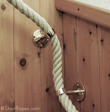 hemp bannister rope with brass fittings on corner