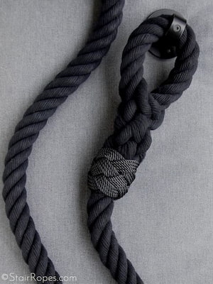  rope handrail in black cotton with Eye splice and Turk's head whipping