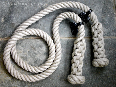 stair rope with crown plaits and manrope knots in hemp and wrought iron fittings