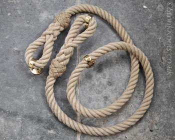 hemp stair rope with eye splices and brass fittings