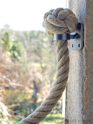 hemp rope rail with gunmetal finish wrought iron brackets and 2 ply manrope knot