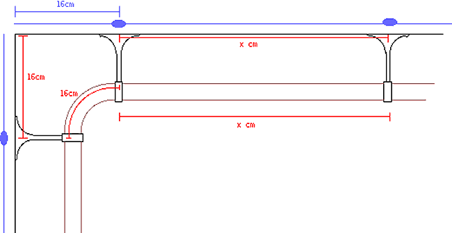 measuring guide for a bannister rope on a corner