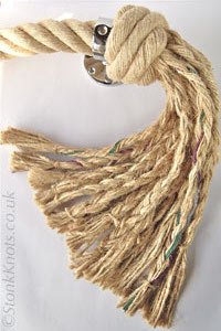 Hemp bannister rope with chrome bracket and Matthew Walker Knot tassle end with plaited strands